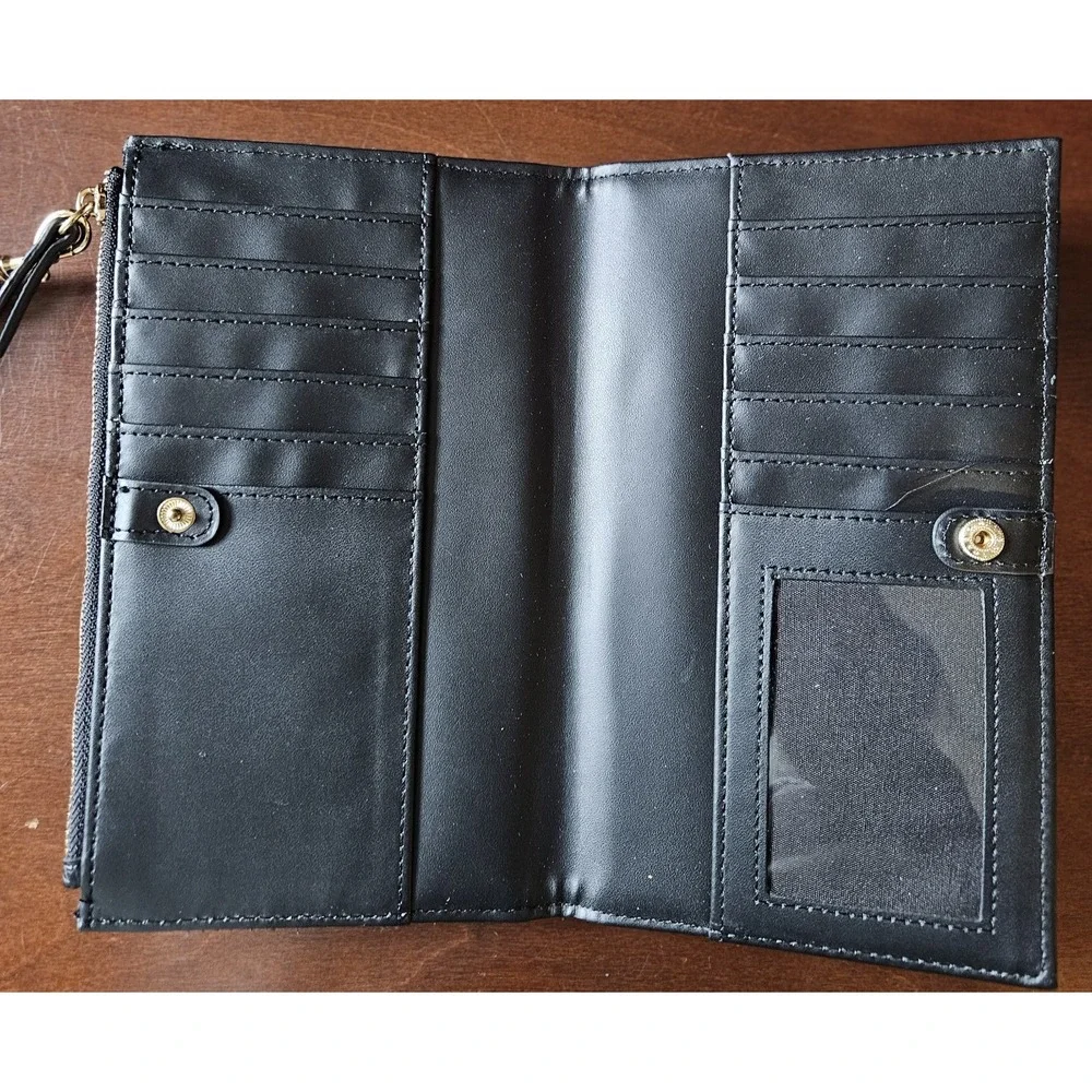 Nanette Lepore Black Pebbled Wristlet Wallet Clutch Zip Around‎ Card Holder - Picture 2 of 7